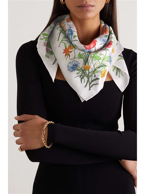 gucci floral hood|Gucci silk blend scarves.